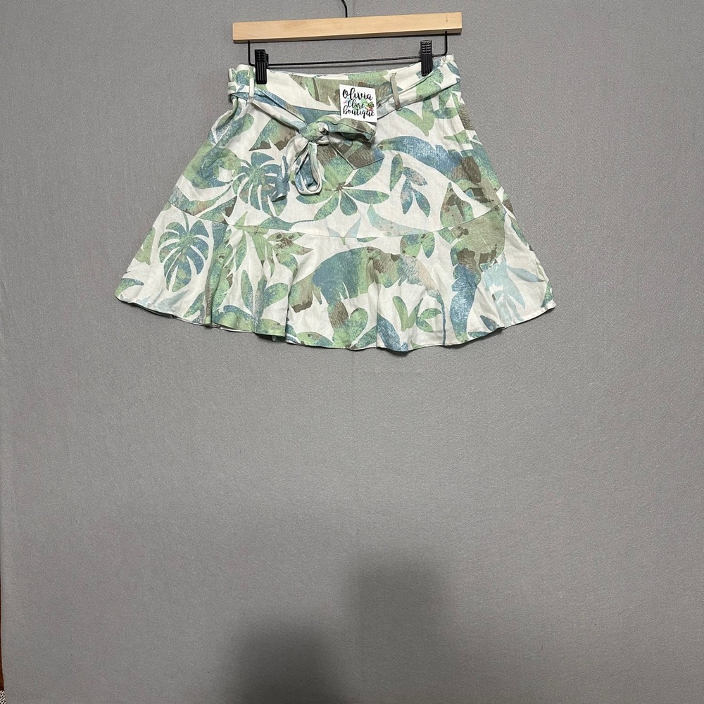 En Crème‎ Tropical Print Mini Skirt Women's Boutique Boho Resort Skirt Large